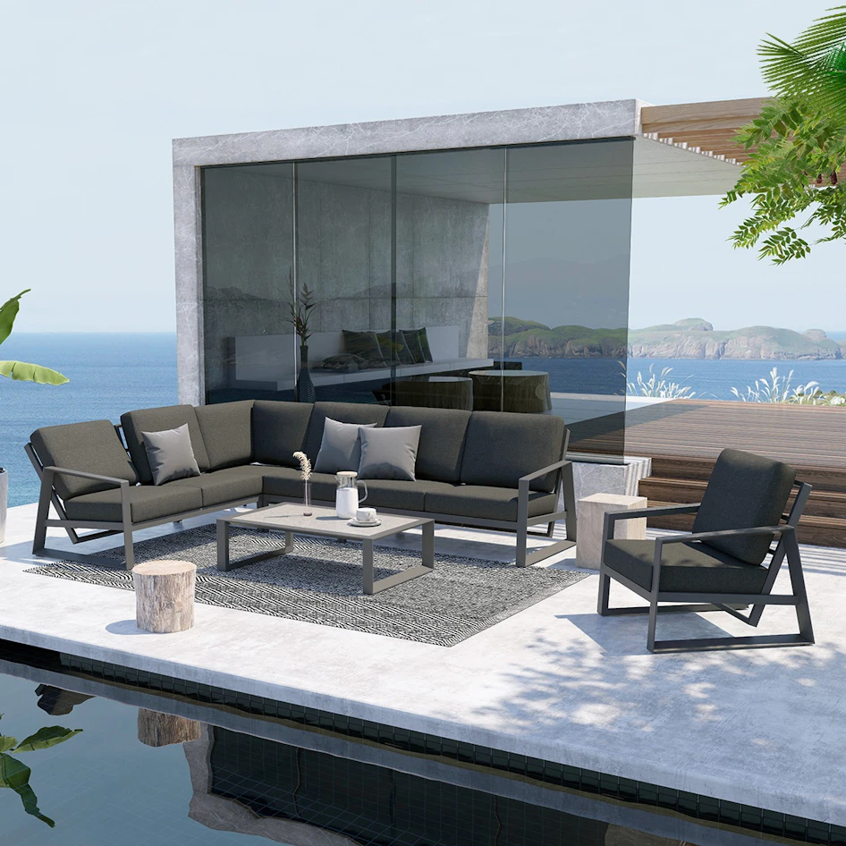 Dazzling modular corner set with lounge chair